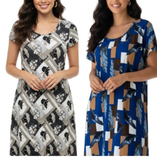 Vestido Feminino Malha Fria Liganet Estampa Sortidas em Oferta na Shopee