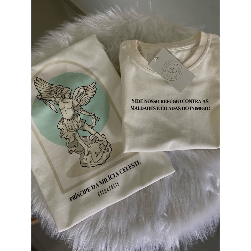Camisa Unissex São Miguel Arcanjo Estampa Frente E Costas Blusa Algodão