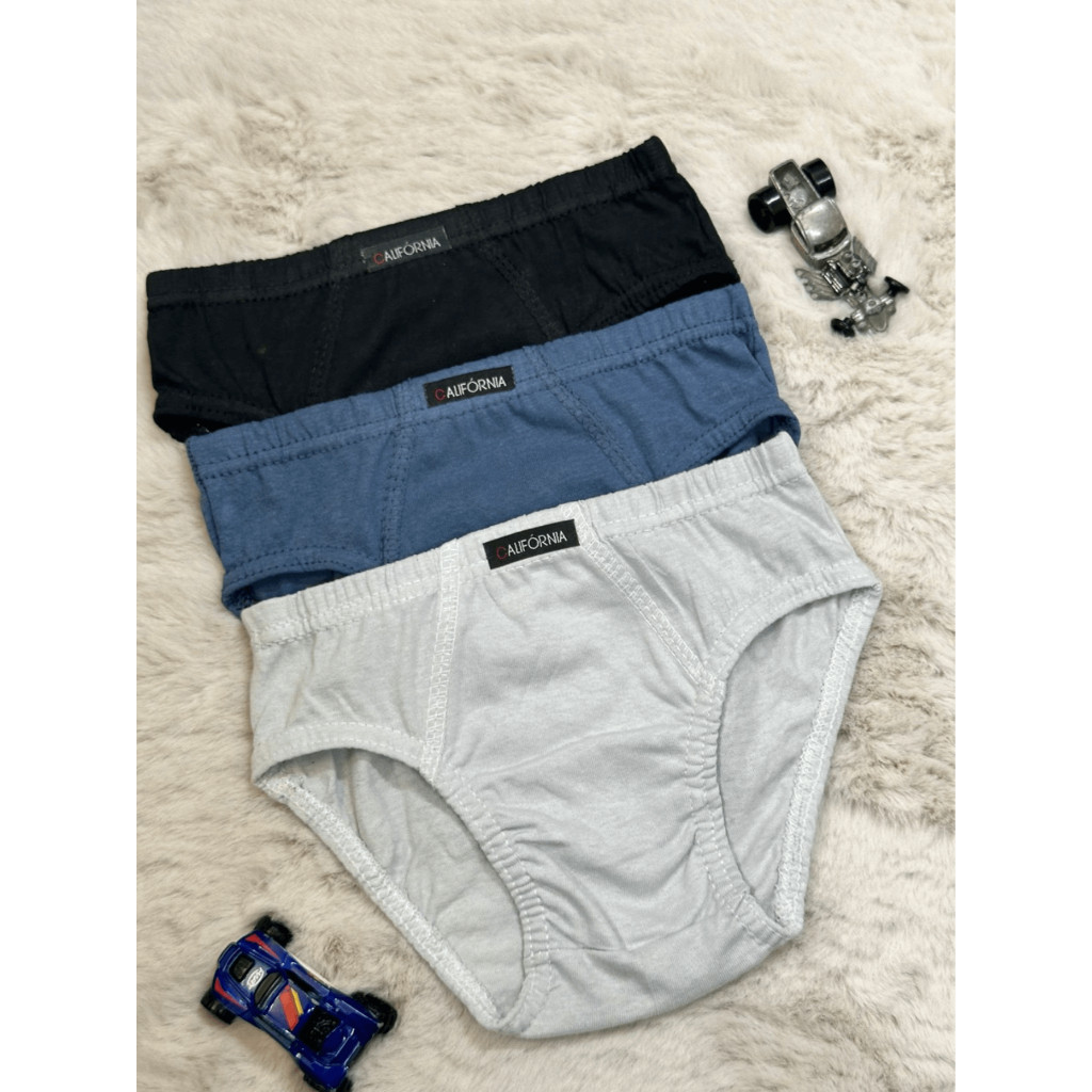 Kit 3 Cuecas Lisas Infantil Algodão Califórnia Costura Dupla Elástico Embutido em Oferta na Shopee