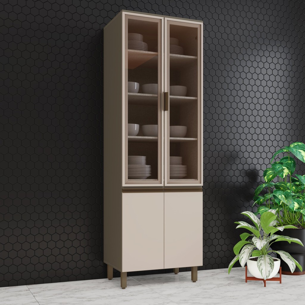 Cristaleira 4 Portas 71,5cm 100% MDF Aurora Duna/Cristal