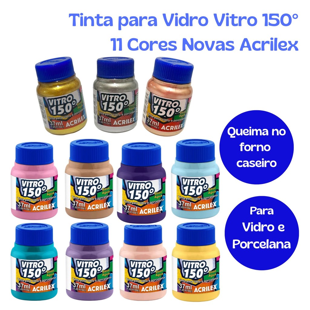 Kit Tinta Vitro 150 - 11 Cores Novas - Acrilex em Oferta na Shopee