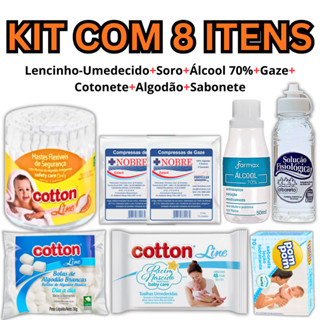 Kit Higiene Toalha Umedecida Recém-Nascido Bebê Kit C/ 8 Itens Cotonete+Soro+Gaze+Algodão+Lencinho em Oferta na Shopee