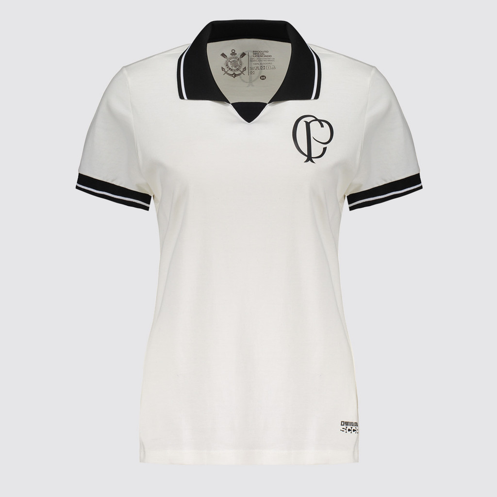 Polo Corinthians Basic Feminina Off White em Oferta na Shopee