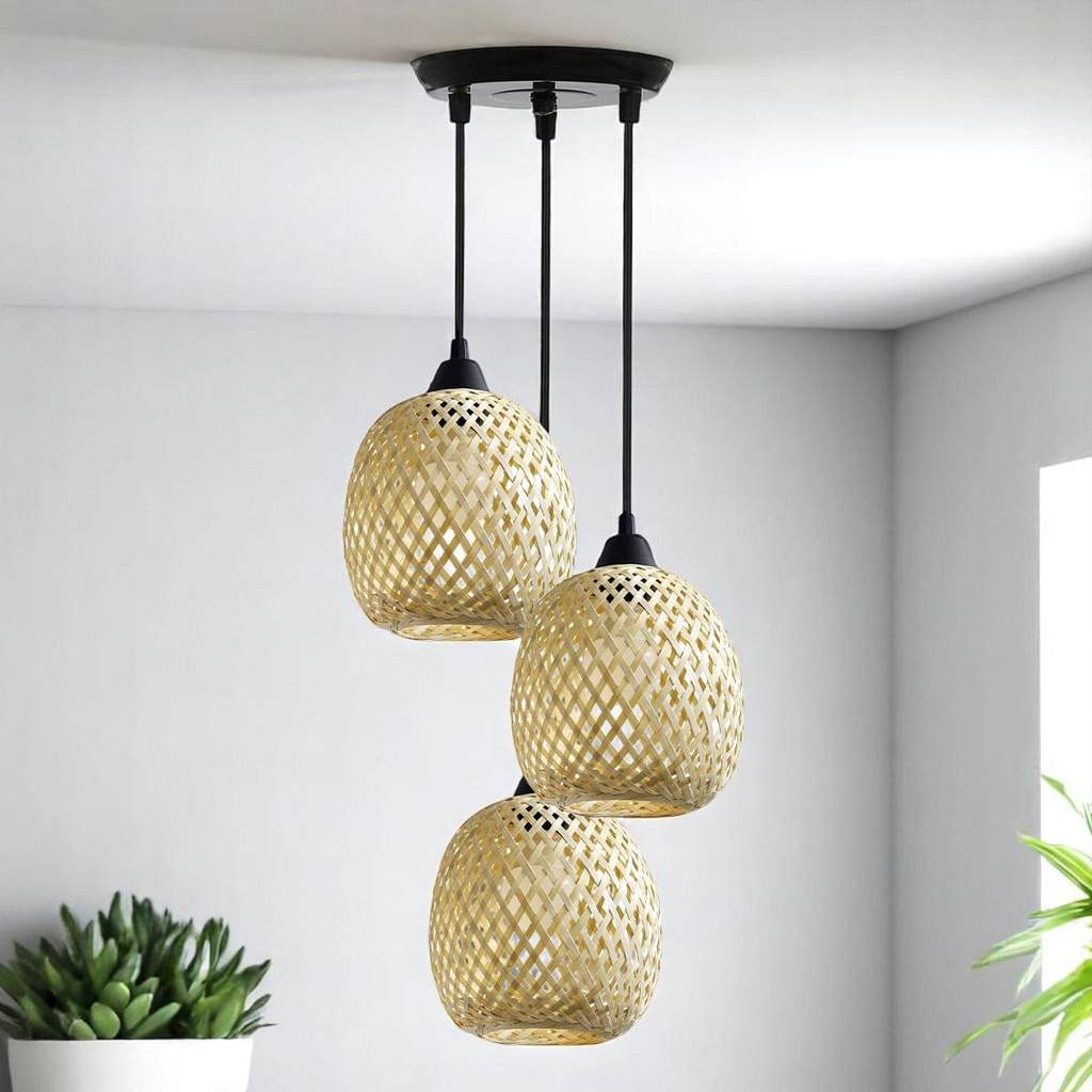 Luminária de Teto Lustre Pendente Triplo Luzza Maya Bambu Rústico em Oferta na Shopee