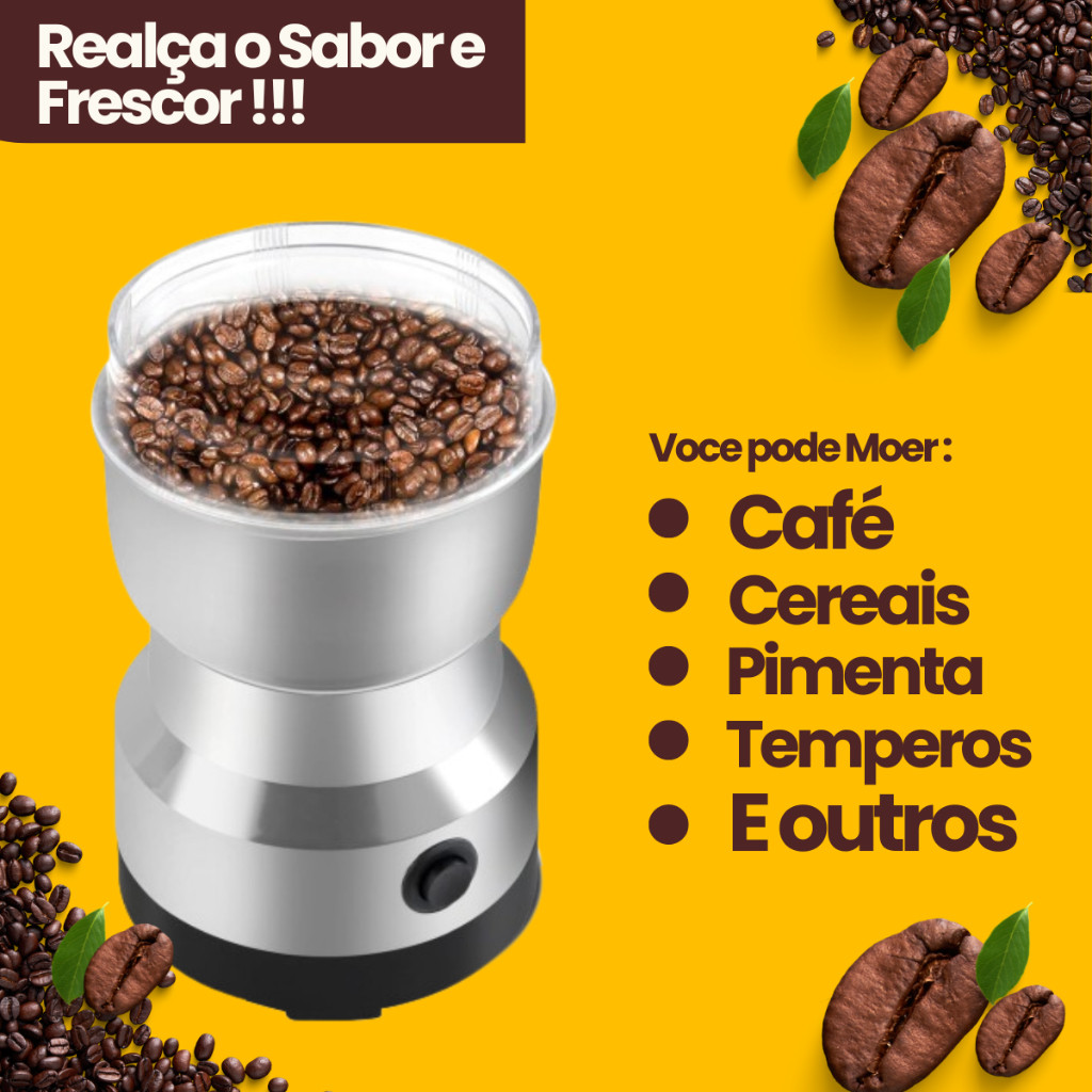 Imagem Moedor 110v De Café Grãos Sementes Elétrico Automático Gourmet Profissional Em Aço Inox