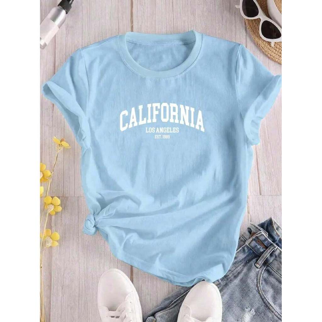 Camiseta Feminina T-Shirt California Camisa Manga Curta Algodão Estampada Moda 