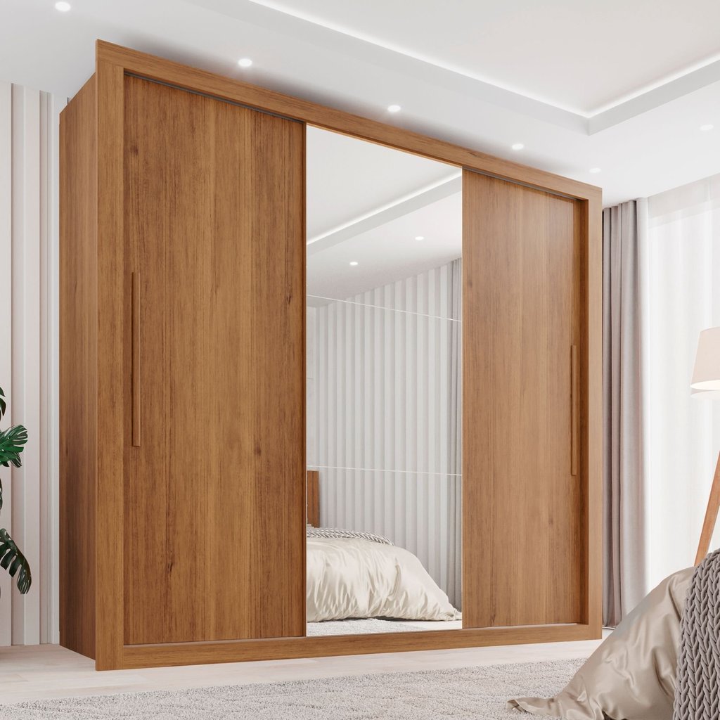 Guarda Roupa Casal 3 Portas com Espelho e 4 Gavetas Costa Rica  Cinamomo