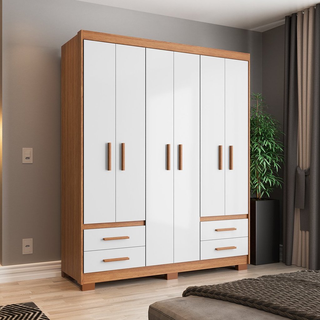 Guarda-Roupa Casal 6 Portas 4 Gavetas Primacy Freijó/Off White em Oferta na Shopee
