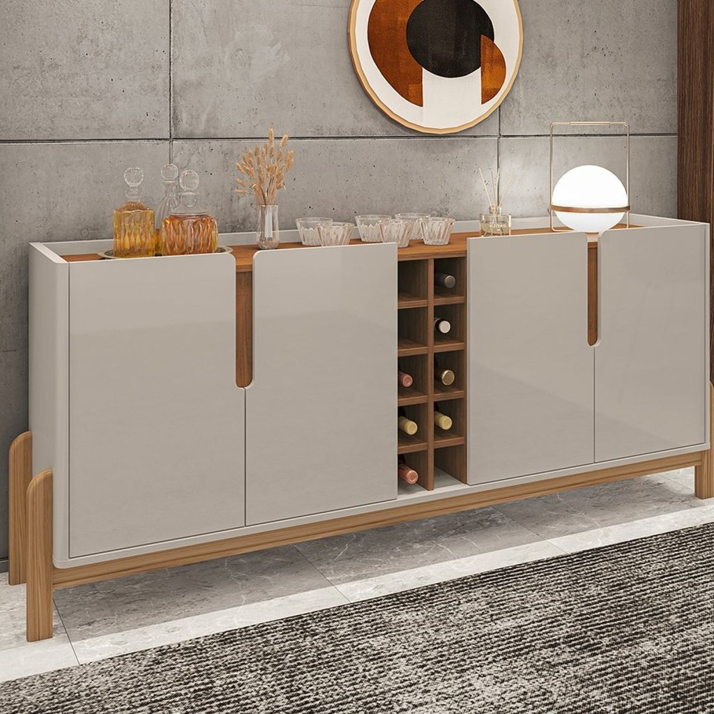 Buffet Aparador 190cm 4 Portas com Adega Lizz  Off White/Cedro em Oferta na Shopee