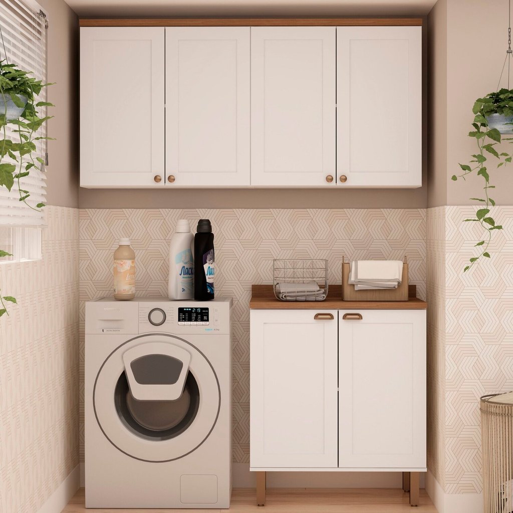 Kit Área de Serviço com 3 Módulos com Portas Provençais para Lavanderia 100% Mdf Branco em Oferta na Shopee