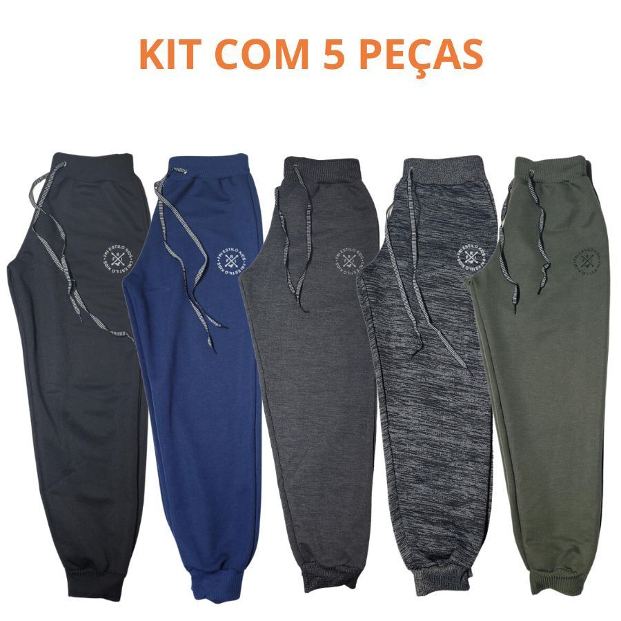 Kit 5 Calças Moletom Moletinho Infantil Menino Inverno