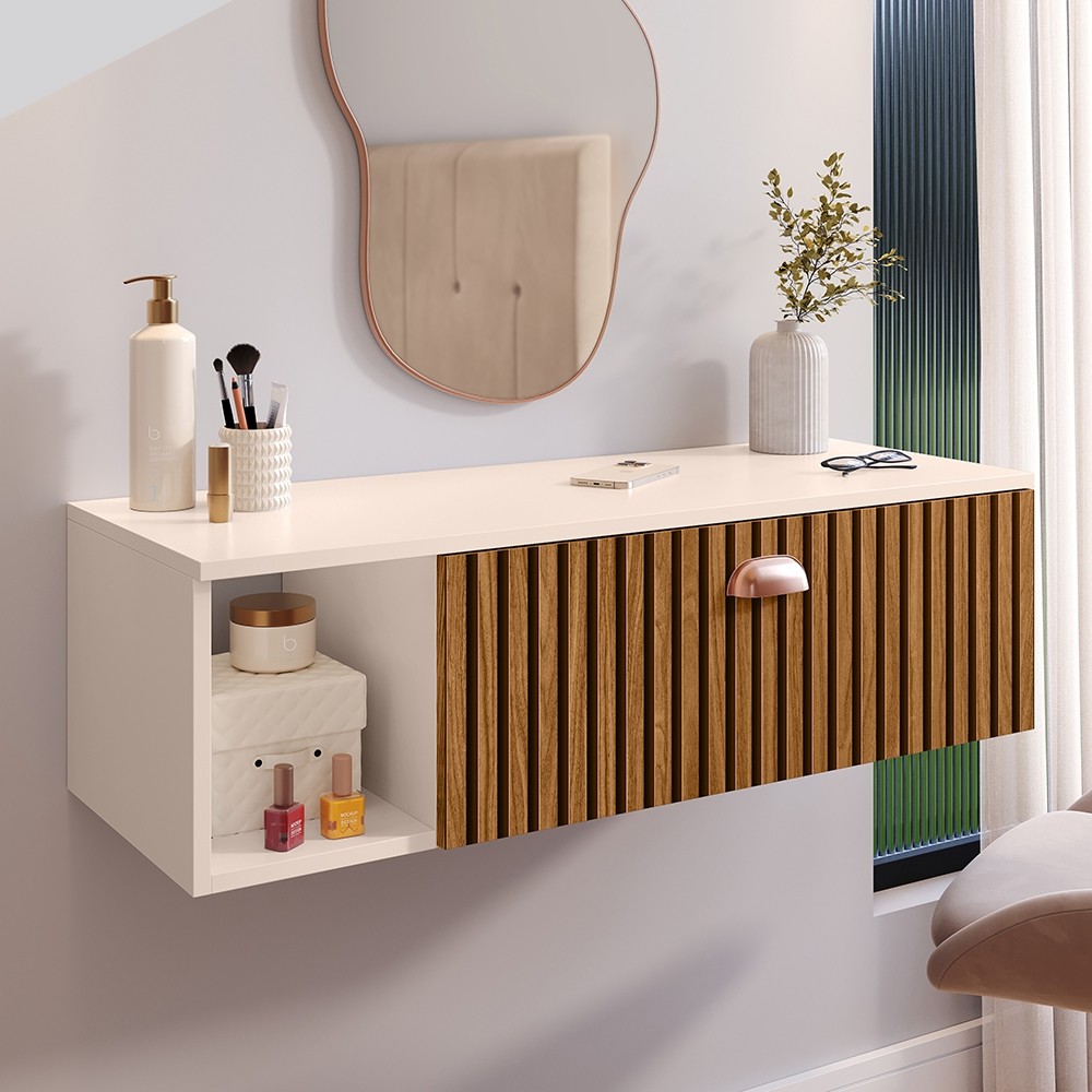 Penteadeira Camarim Margot Suspensa Joy Com Gaveta Nichos Fácil Montagem - SEM ESPELHO em Oferta na Shopee