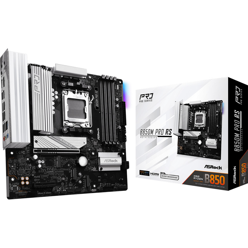 Placa Mãe Asrock Am5 B850m Pro Rs M-atx 4xddr5 256gb 4xusb2.0 3xusb3.2 1xusb3.2 Tipo-c Hdmi/dp Rede Giga 3xm.2 Nvme