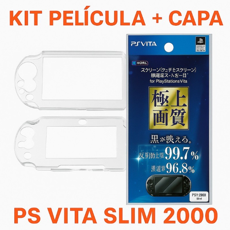 Case Acrílico Ps Vita Slim 2000 + Película Protetora KIT 2 em 1 Película Frente e Verso + Capa Acrílica PSVITA SLIM 2000