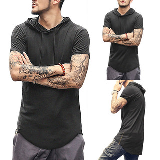 Novo Verão Com Capuz Roupas Casuais Moda Masculina Esportes Hip Hop Musculação Manga Curta Camiseta Casual Para Homem
