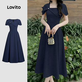 Lovito Vestido Elegante Assimétrico de Primavera/verão Azul para Mulheres L154ED564 em Oferta na Shopee