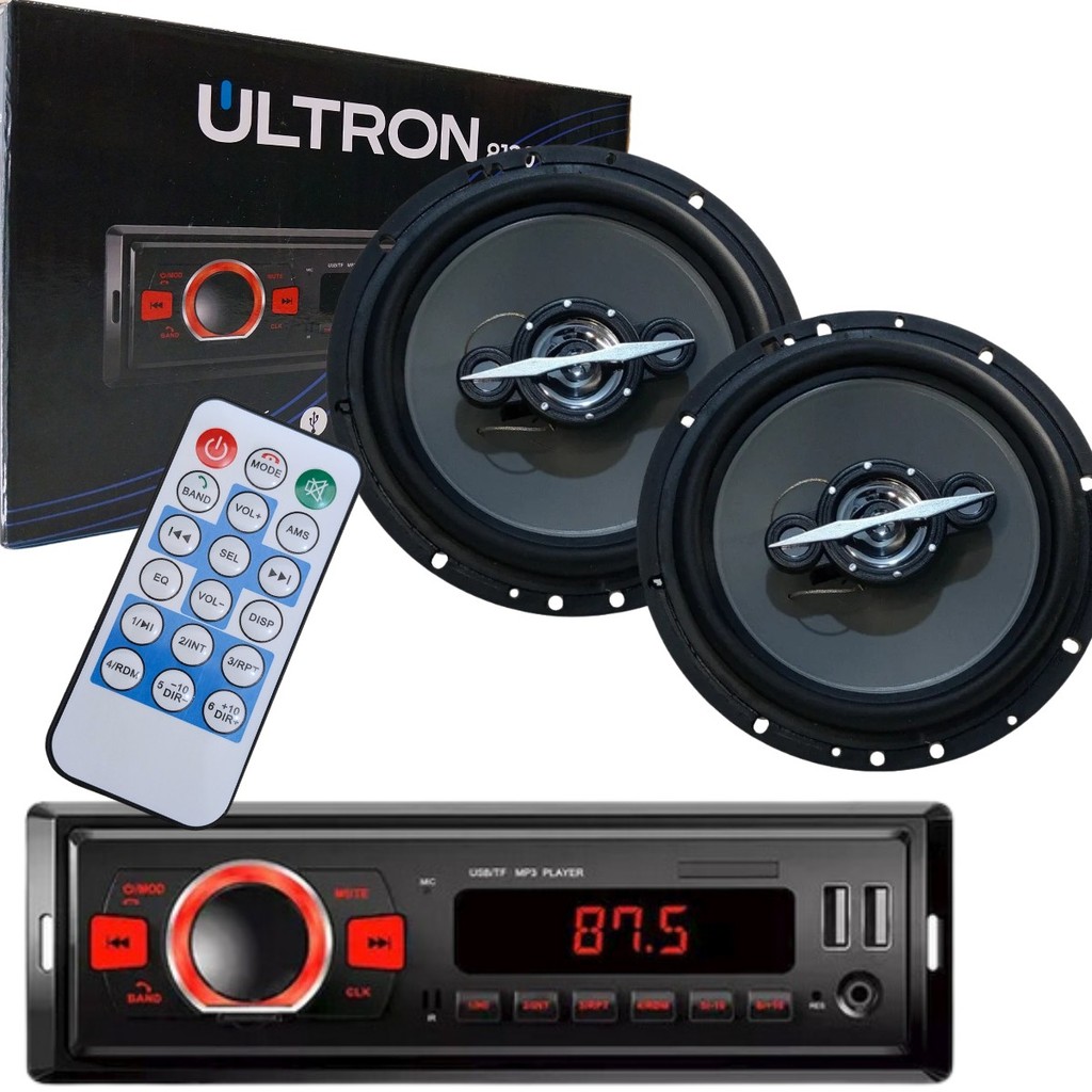 MP3 PLAYER ULTRON RED BT + KIT ALTO-FALANTE LESON 6 POLEGADAS 140W 4R CINZA