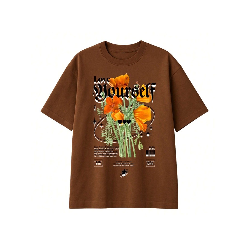 Camiseta Oversized estampada Feminina Cor Marrom Confortável Algodão Modelo Academia 100% algodão