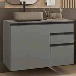 Gabinete Suspenso para Banheiro 100cm 1 Porta 3 Gavetas Cinza Nice Madesa 03
