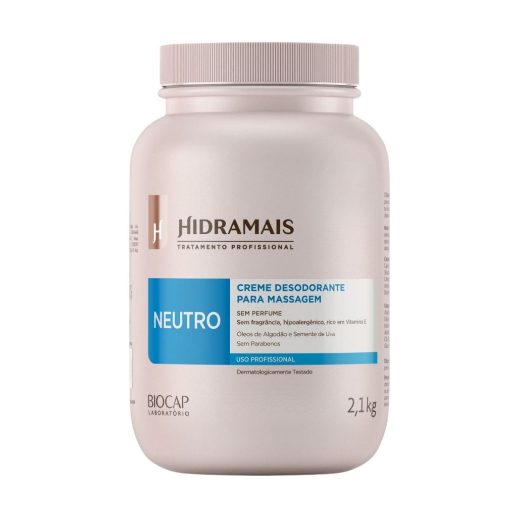 Creme para Massagem Neutro Hidramais 2,1kg Hipoalergênico Sem Fragrância Nutre e Facilita Massagens