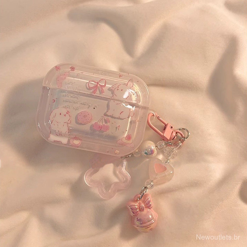Bonito Coelho Estrela Sino Pingente Capa De Fone De Ouvido Para Airpods 1 2 3 4 Pro 2o Anti-Queda - detalhe