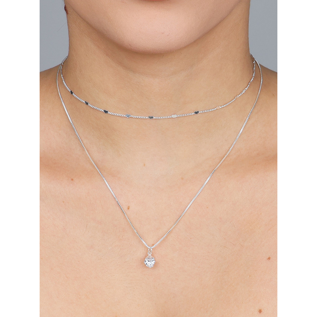 Conjunto colar de corações prata 925 + BRINCO BRINDE, gargatilha ponto de luz coração + corrente corações em Oferta na Shopee