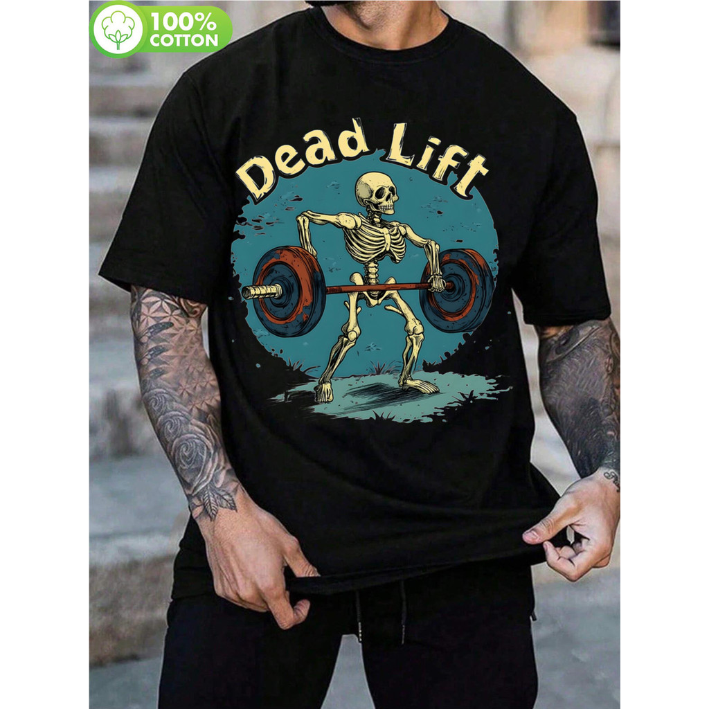 Camiseta Masculina Esqueleto Deadlift Musculação Academia Algodão Confortável Estilosa Moderna Moda