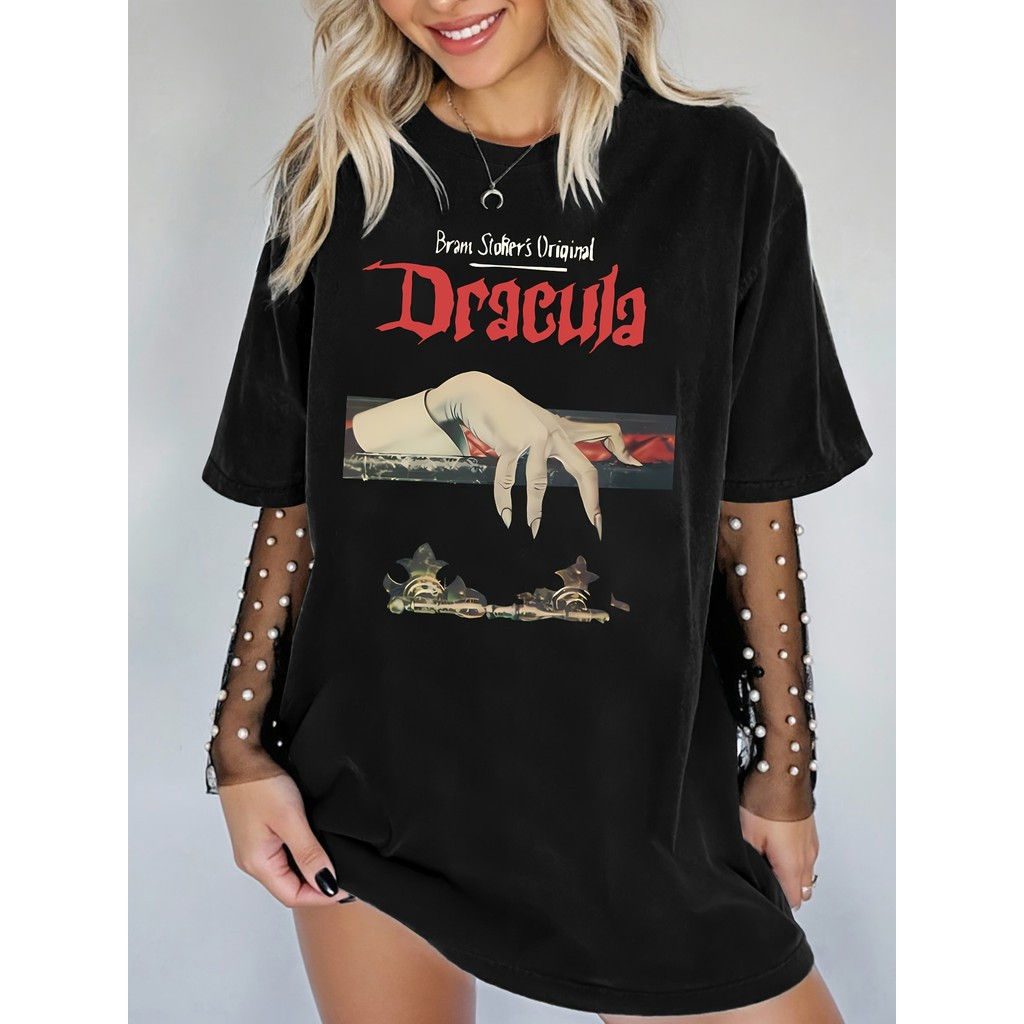 [Camiseta Premium em Algodão Puro]SISI Camiseta Feminina Plus Size Drácula Gótico Básica Oversized 100% Algodão em Oferta na Shopee