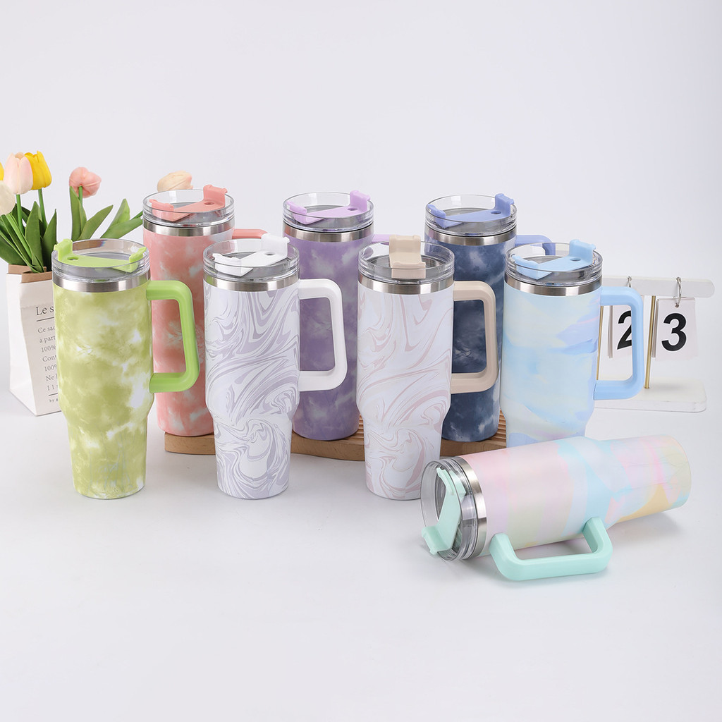 Copo Térmico de Aço Inox 1200ml com Alça e Canudo – Design Nuvens e Cores