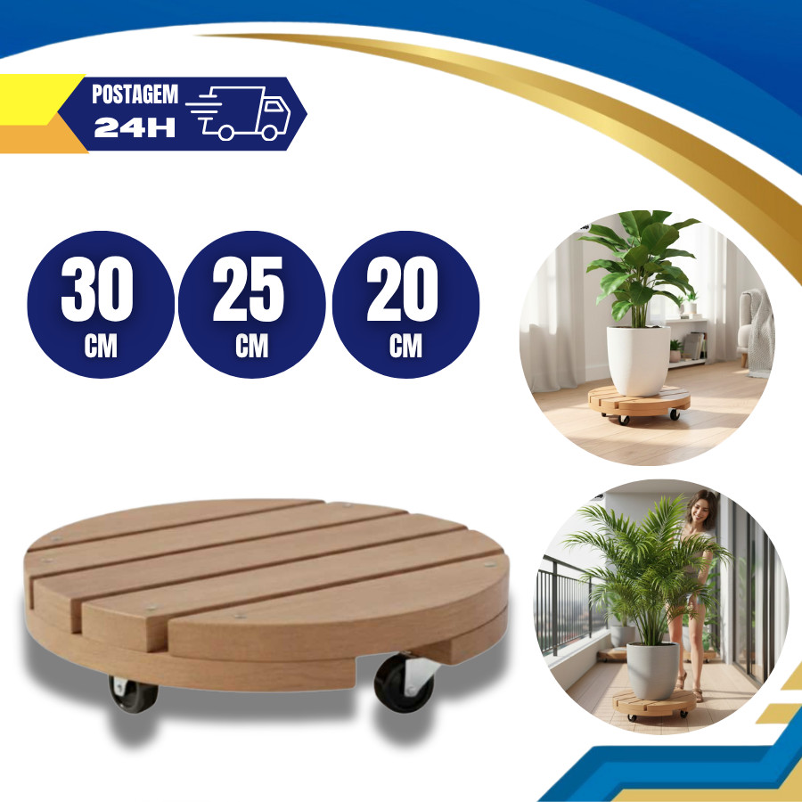 Suporte Para Botijão De Gás Vaso De Planta Com Rodinha Redondo Até 80kg De Madeira 20cm 25cm 30cm em Oferta na Shopee