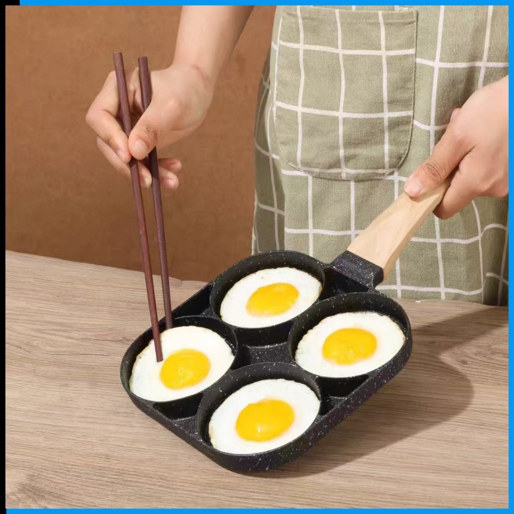 Frigideira Multifuncional Antiaderente 4 em 1 Ovos Hambúrguer Omelete Com Alça De Madeira em Oferta na Shopee