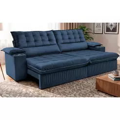 Sofá Retrátil e Reclinável 3,10m Molas Ensacadas Dream Velusoft Azul Cama inBox