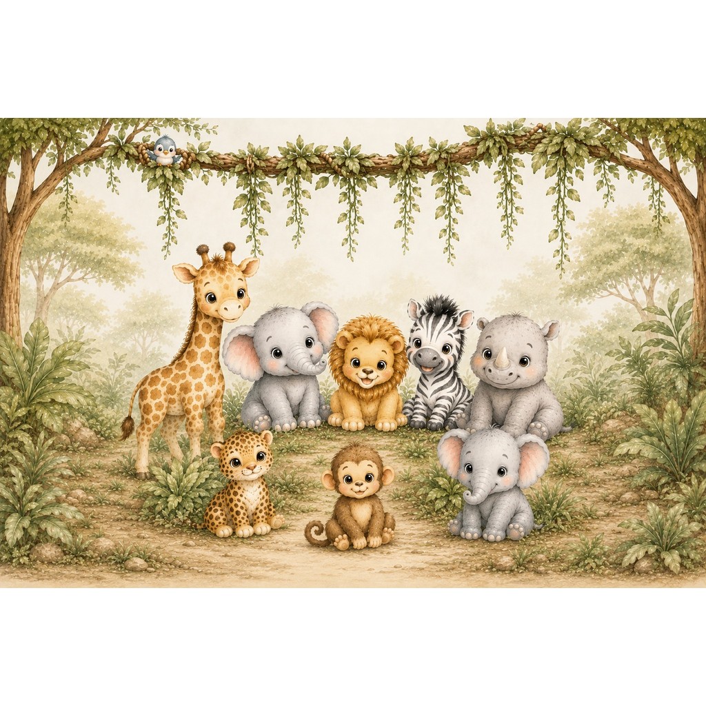Painel Retangular Safari Baby Decoração Festa Infantil em Tecido