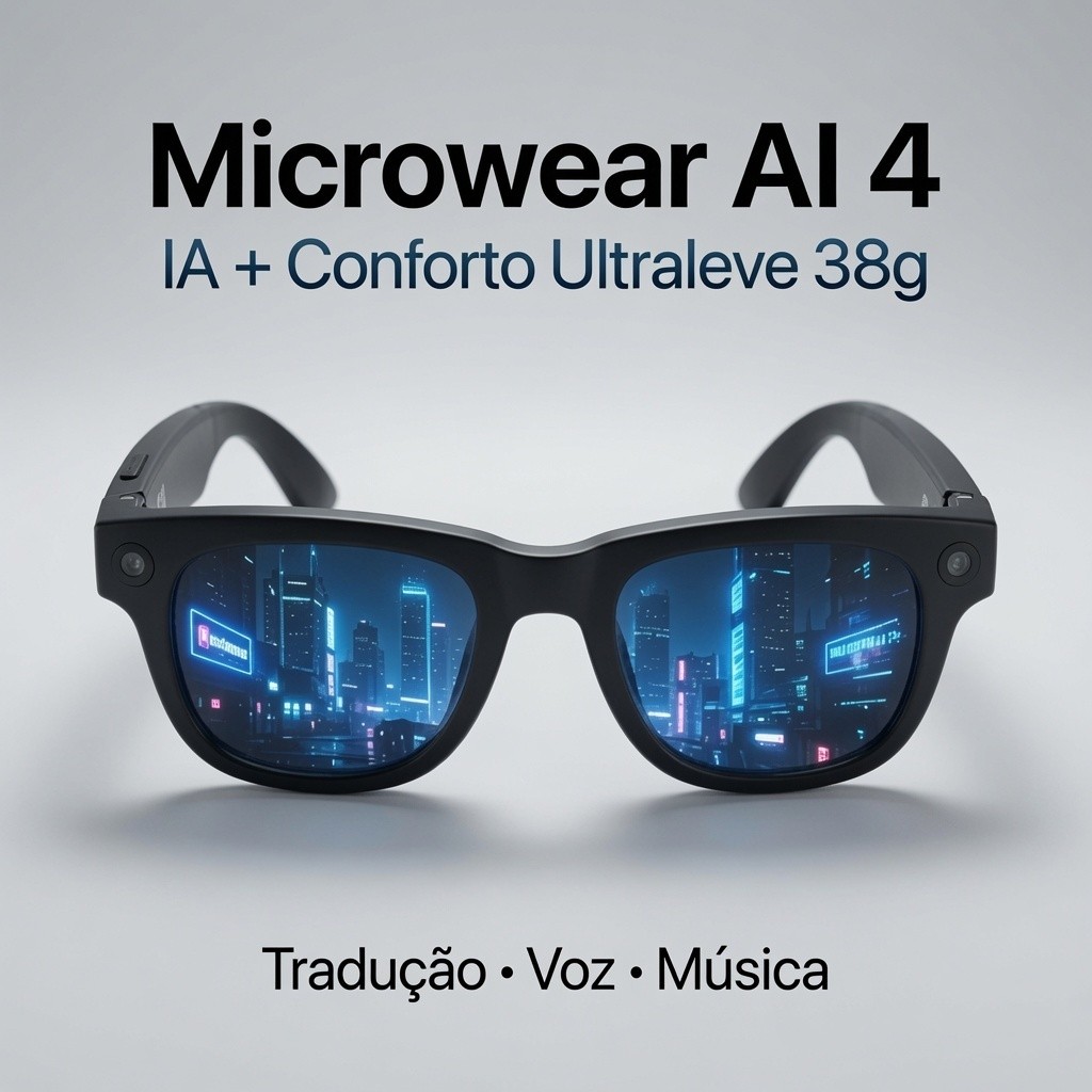 Oculos Inteligente W AI 4 Pro Bluetooth Smart Glasses Áudio IA Tradutor Anti Luz Azul