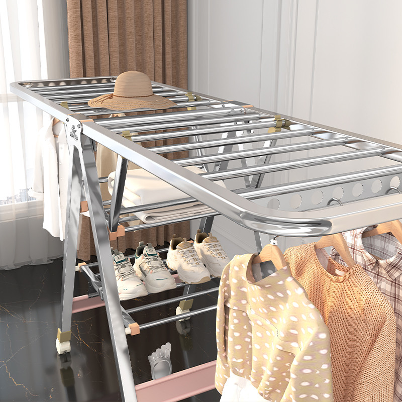 Rack de secagem piso dobrável interior ao ar livre varanda casa aço inoxidável forma asa bebê fralda rack roupas frescas