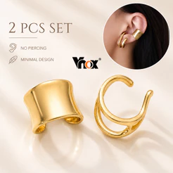 Conjunto De Punho De Orelha De Arco Geométrico Dourado E Prateado Vnox Para Mulheres , 2 Peças De Clipes Sem Piercing ,