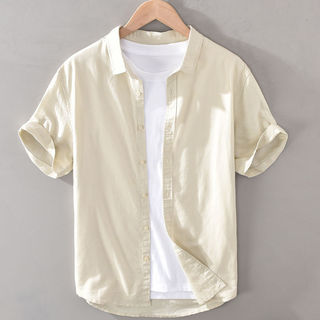 Camisa masculina Casual de linho de manga curta, camisa de linho de algodão de verão, camisa de linho juvenil, roupas de
