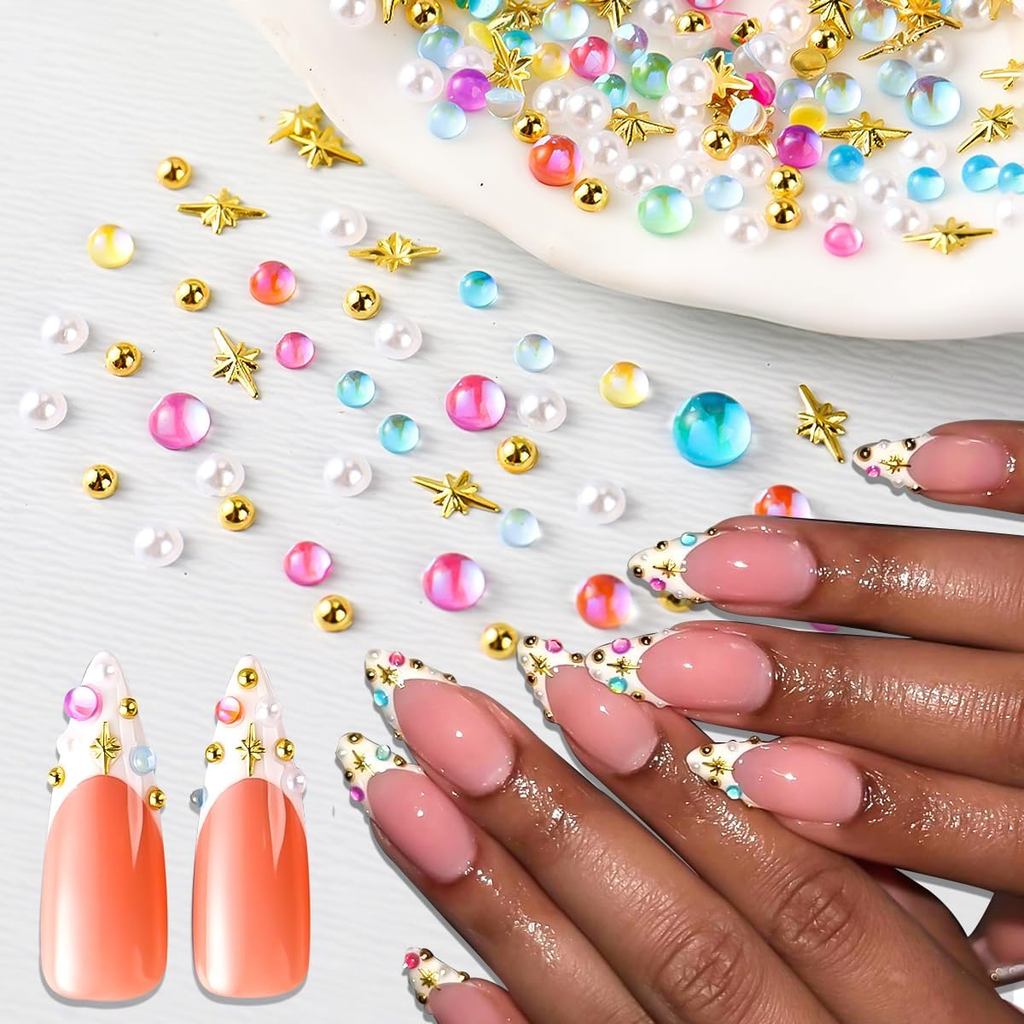 700 peças de enfeites para unhas, contas coloridas 3D em formato de bolha, meias pérolas para design de unhas, contas ca