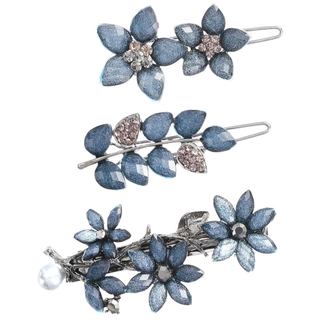 3 Peças de Presilhas de Cabelo Vintage com Strass, Presilhas Pequenas de 2 Polegadas em Azul-Tinta com Flor de Cristal B