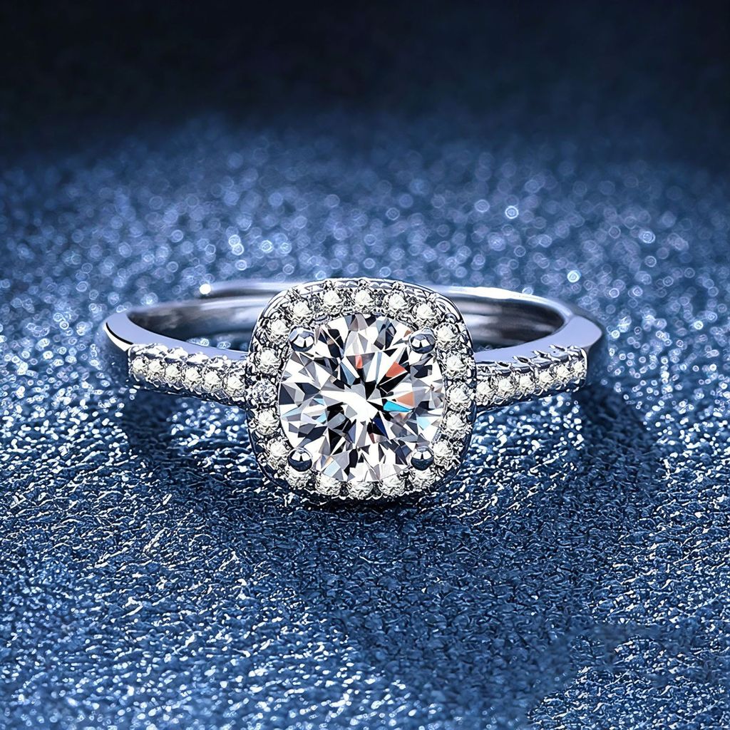 Fusheng clássico quadrado saco anel versão coreana elegante aberto quilate anel de diamante anel de casamento anel de ca