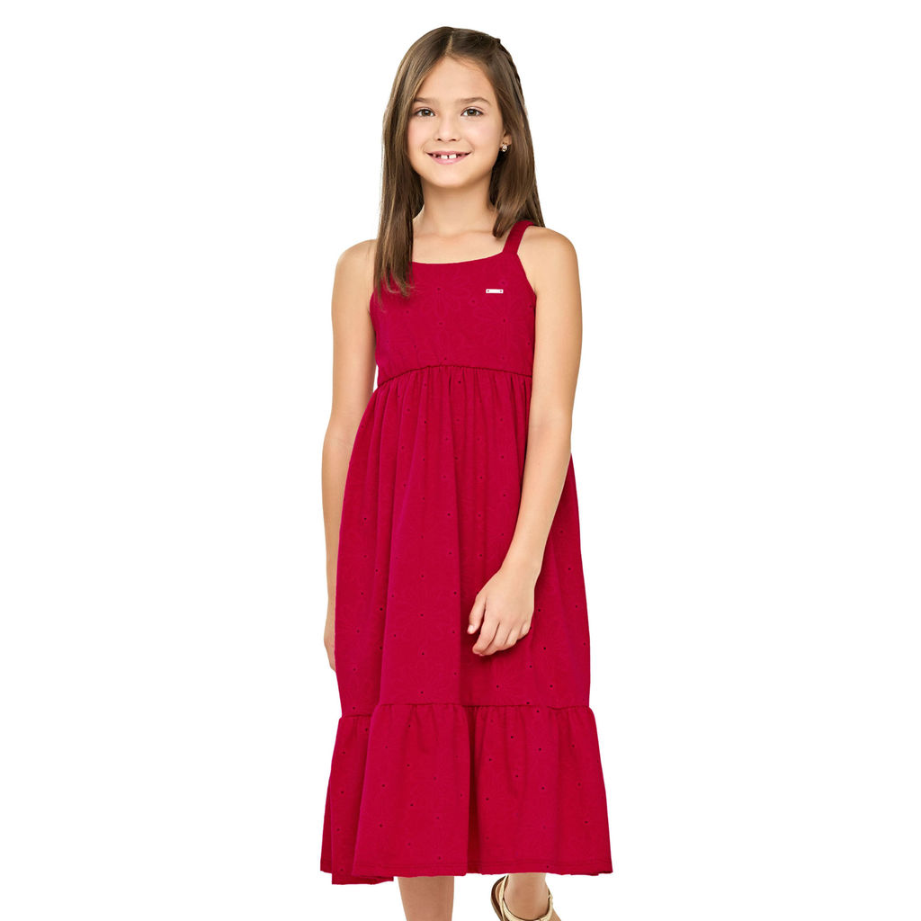 Vestido Midi Infantil Menina Devorê Floral Elian Vermelho
