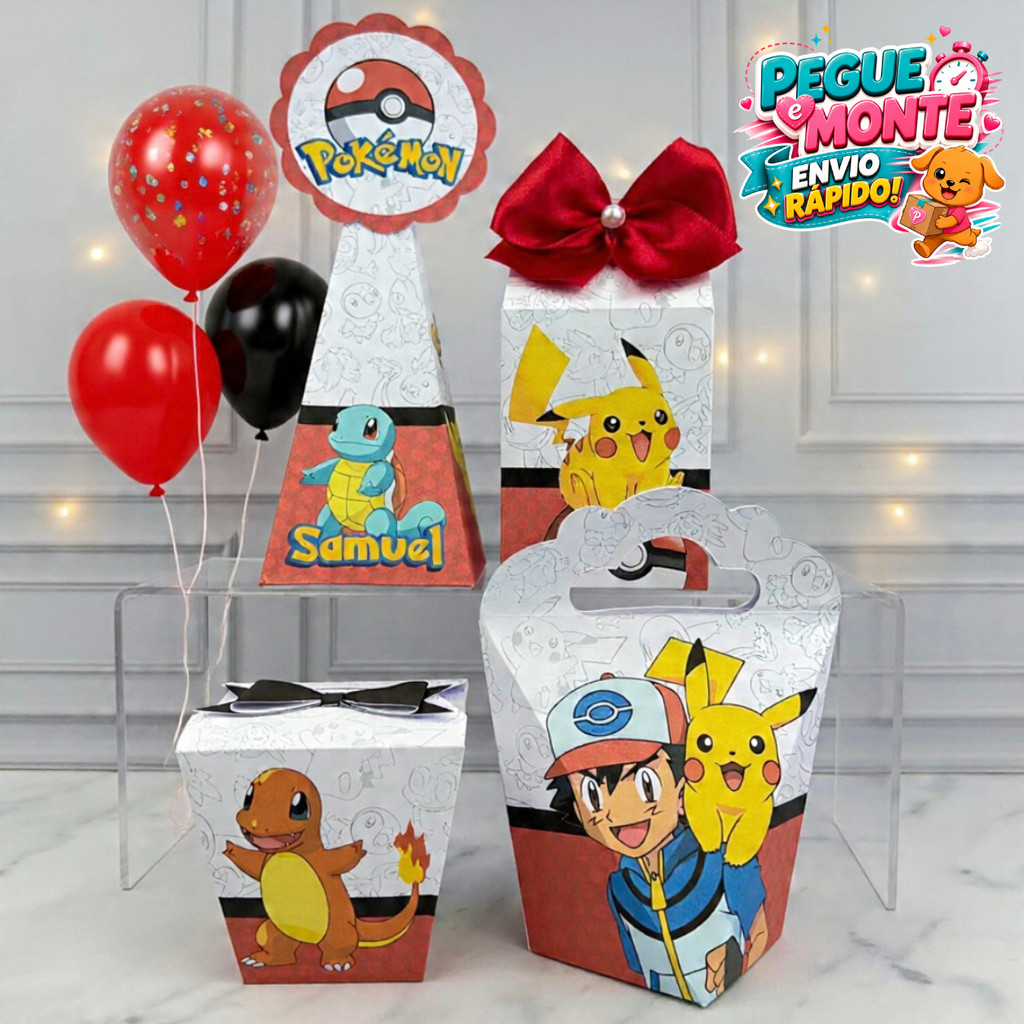 Kit Caixas Pokémon | Lembrancinhas Personalizadas | Caixinhas para Festa Infantil | Kit Aniversário