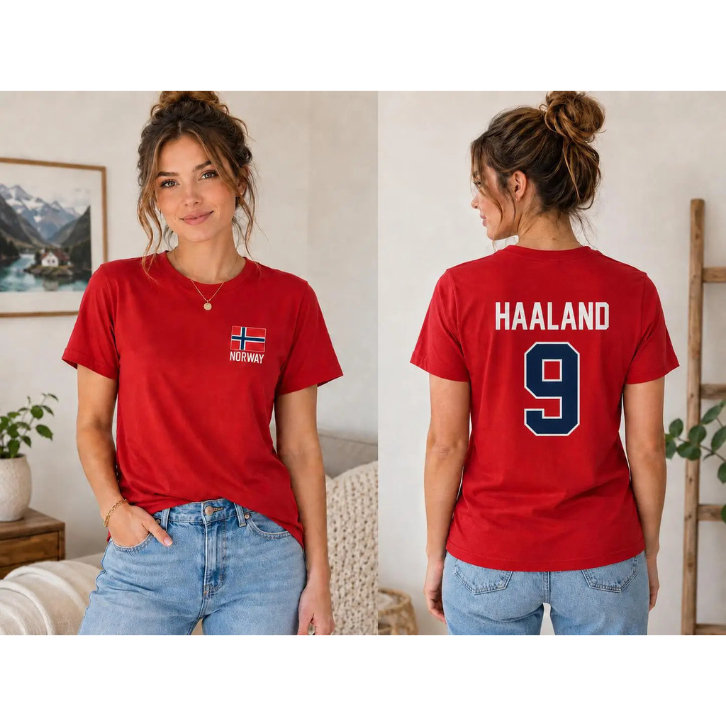2026 Haaland Noruega No . 9 Camiseta Gráfica Dupla Face Com Estampa De Bandeira Da Seleção Nacional , De Algodão Para Fã