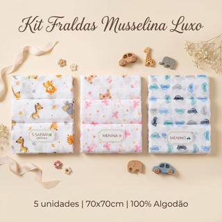 Fralda Luxo Estampada e Lisa 67cmX70cm 100%Algodão, Fralda de Pano, Pano de Boca para Bebê, Enxoval