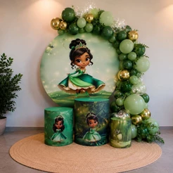 Decoração Princesa Baby Painel Redondo Trio Cilindros Sapo Jardim Encantado Capas