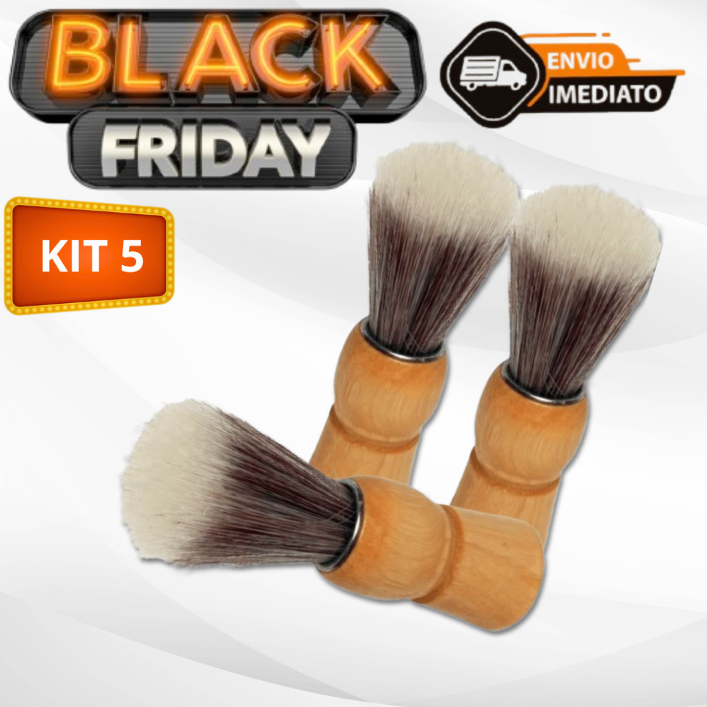 Kit 5 Pincel Para Barbearia Profissional De Madeira Com Cerdas Macias Para Barbearia