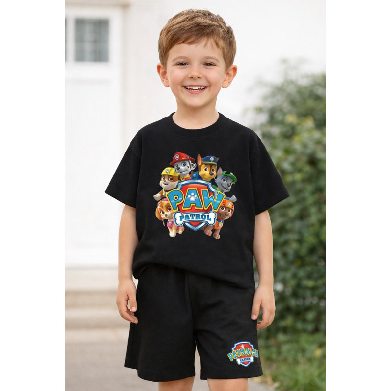 Conjunto Infantil Patrulha Canina Camiseta + Bermuda 100% Algodão Menino Roupa Personagens do 2 ao 16 Anos