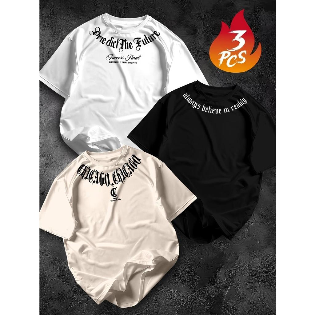 Kit 3 peças Camiseta Masculina Algodão Premium Adulto Plus Size Infantil Streetwear Golas Estilosa Predict Chicago Style