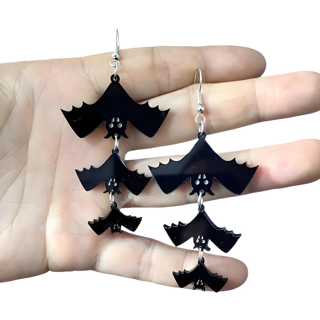 Brincos Elegantes e Únicos, Novo Design, Brincos de Morcego de Halloween em Acrílico Preto, Joias