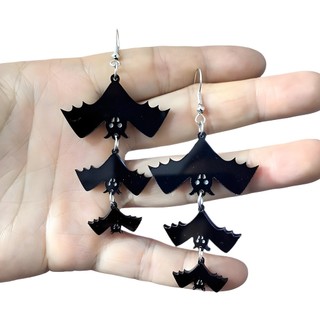 Brincos Elegantes e Únicos, Novo Design, Brincos de Morcego de Halloween em Acrílico Preto, Joias